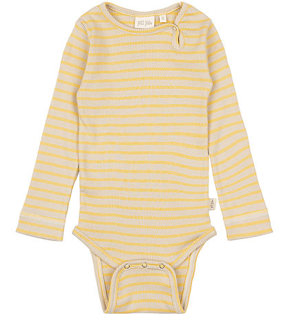 Petit Piao Samfella l/e - Rib - Modal - Yellow Sun/Dark Off Whit