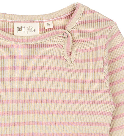 Petit Piao Samfella l/e - Rib - Modal - Björt Rose/Dark Off Whit