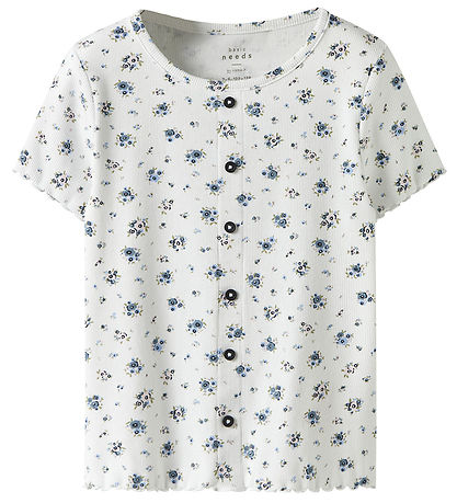 Name It Stuttermabolur - Rib - NkfVemia - Bright White/Blóm