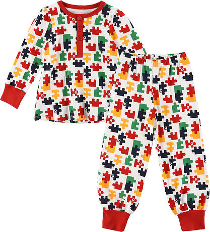 Katvig Pyjama Set - White w. Jigsaw Puzzle