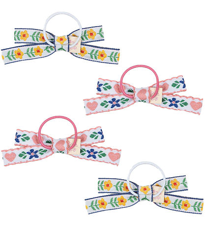 Konges Sløjd Elastic Hair Bands w. Bow - 4-Pack - Mini Bow - Whi