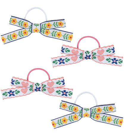 Konges Sløjd Elastic Hair Bands w. Bow - 4-Pack - Mini Bow - Whi