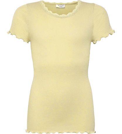 Rosemunde Stuttermabolur - Rib - Hvítur - Pastel Yellow M. Blúnd