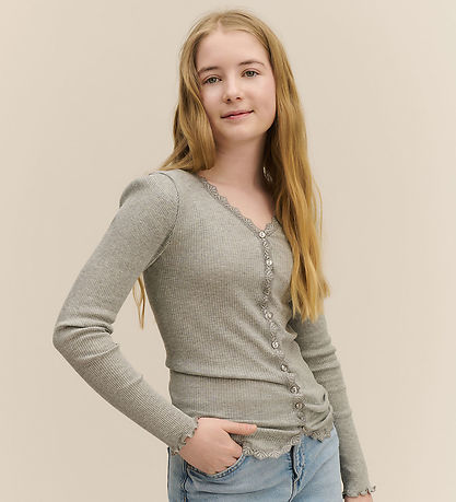 Rosemunde Cardigan - Rib - Balta - Grau Meliert m. Spitze
