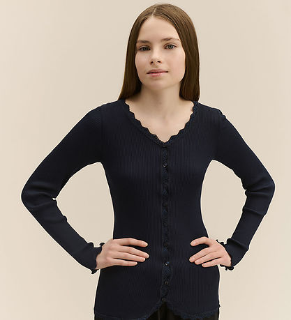 Rosemunde Cardigan - Rib - Balta - Navy w. Lace