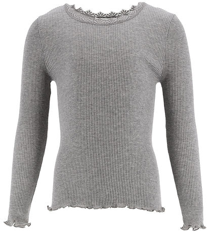 Rosemunde Blouse - Rib - Balta - Grey Melange w. Lace
