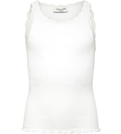 Rosemunde Topp - Rib - Balta - Nytt White m. Spetsar