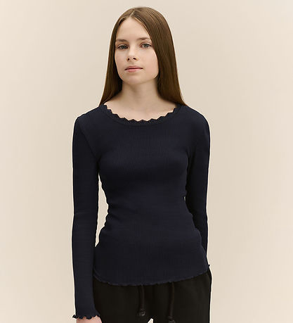 Rosemunde Blouse - Rib - Balta - Navy w. Lace