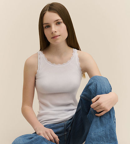 Rosemunde Top - Lang - Rib - Weiß - Neu White m. Spitze