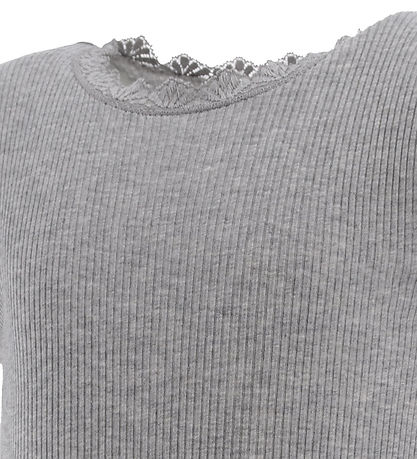 Rosemunde T-shirt - Rib - Balta - Grey Melange w. Lace