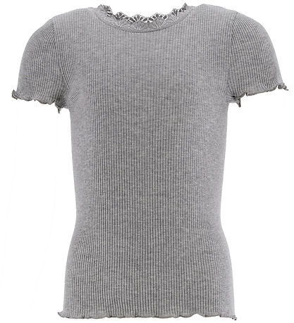 Rosemunde T-shirt - Rib - Balta - Grey Melange w. Lace