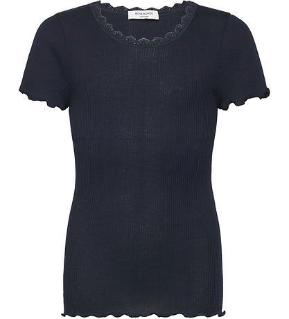 Rosemunde T-shirt - Rib - Balta - Navy w. Lace