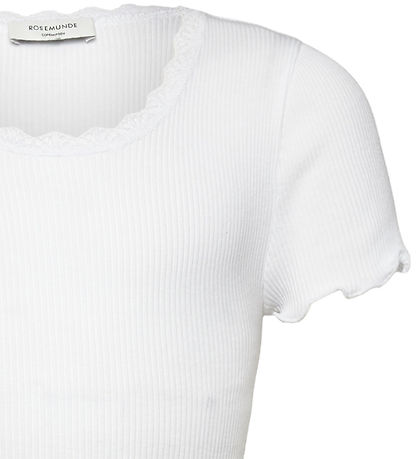 Rosemunde Stuttermabolur - Rib - Balta - Nýtt White M. Blúnda