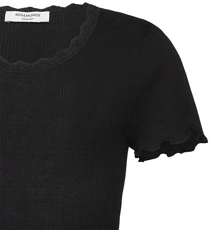 Rosemunde T-shirt - Rib - Balta - Black w. Lace