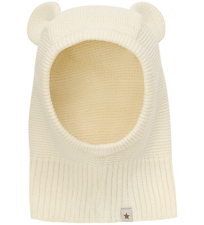 Huttelihut Balaclava w. Ears - 2-layer - Knitted - Antique White