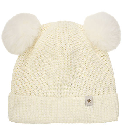 Huttelihut Beanie - Knitted - Antique White w. Pom-Pom