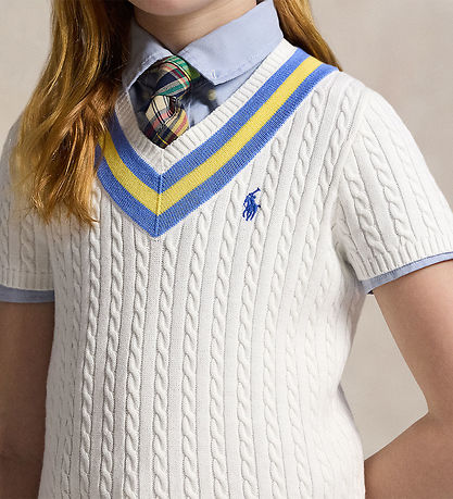 Polo Ralph Lauren Kleid - Strick - Weiß m. Blau
