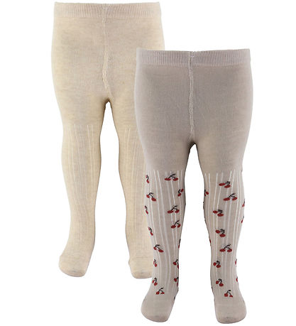 Minymo Strumpbyxor - 2-pack - Light Taupe m. Körsbär