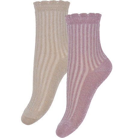 Minymo Socken - 2er-Pack - Dunkelbraun Orchid m. Glitzer