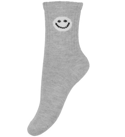 Minymo Socken - 2er-Pack - Grau Meliert/Weiß m. Smiley