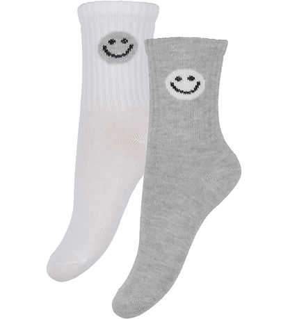 Minymo Socken - 2er-Pack - Grau Meliert/Weiß m. Smiley