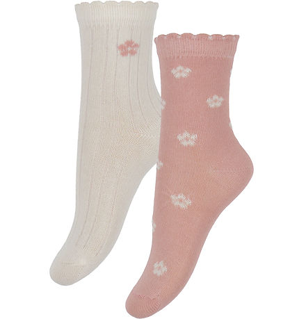 Minymo Socken - 2er-Pack - Ash Rose m. Blumen