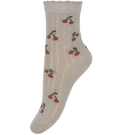 Minymo Socken - 2er-Pack - Light Taupe m. Kirschen