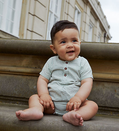 Copenhagen Colors Summer Romper - Green W. Cream Stripe