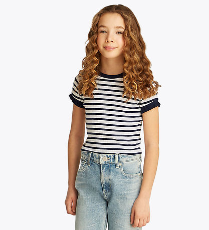 Tommy Hilfiger Stuttermabolur - Ruffle Stripe - Dark Nótt Dökkbl