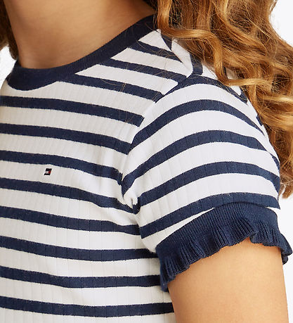 Tommy Hilfiger Stuttermabolur - Ruffle Stripe - Dark Nótt Dökkbl