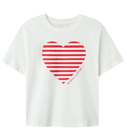 Name It Stuttermabolur - NkfFesko - Bright White M. Hjarta