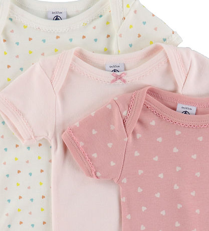 Petit Bateau Samfella c/o - 3 Pakki - Bleikt/Hvítt M. Hjörtu