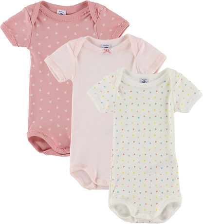 Petit Bateau Samfella c/o - 3 Pakki - Bleikt/Hvítt M. Hjörtu