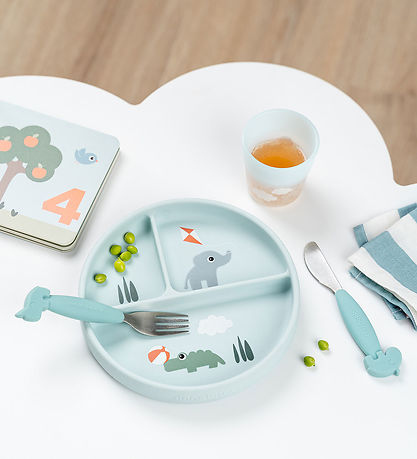 Done by Deer Stick Duck Stay Divided Plate - Playground - Blue