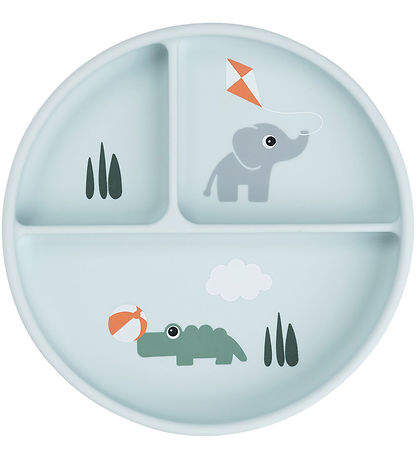 Done by Deer Stick Duck Stay Divided Plate - Playground - Blue