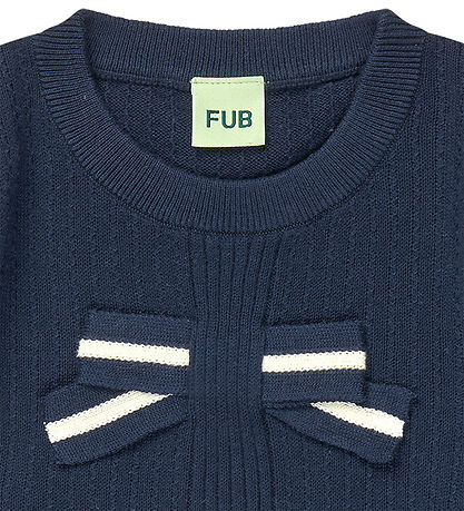 FUB Stuttermabolur - Prjónað - Bow - Dark Dökkblátt