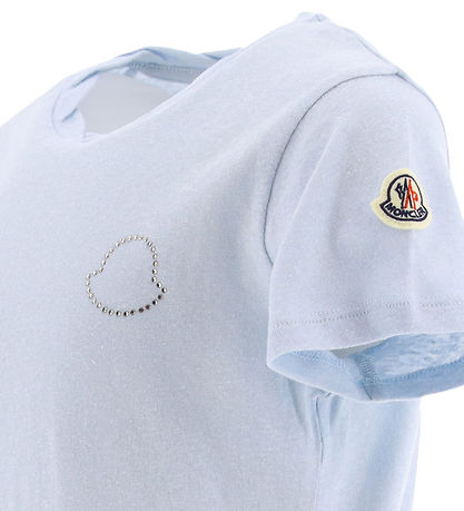 Moncler T-Shirt - Hellblau-Meliert m. Strassstein