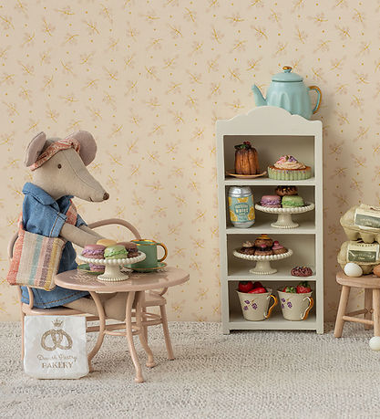 Maileg Miniature Cafe Set - Table and Bench - Mouse - Pink