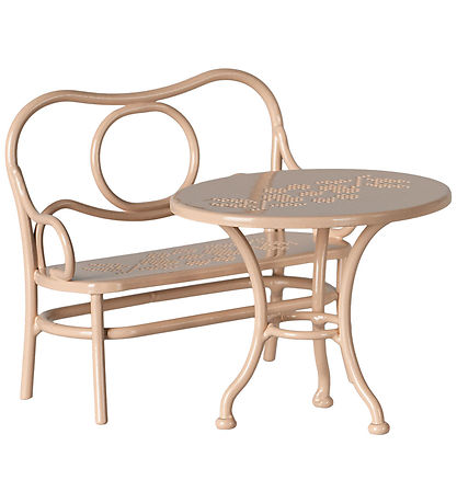 Maileg Miniature Cafe Set - Table and Bench - Mouse - Pink
