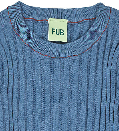 FUB Stuttermabolur - Rib - Þvegið Indigo