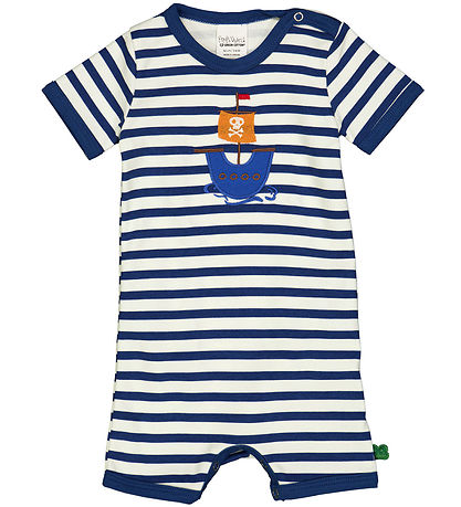 Freds World Sommerstrampler - Stripe Applikation - Mandel/Navy