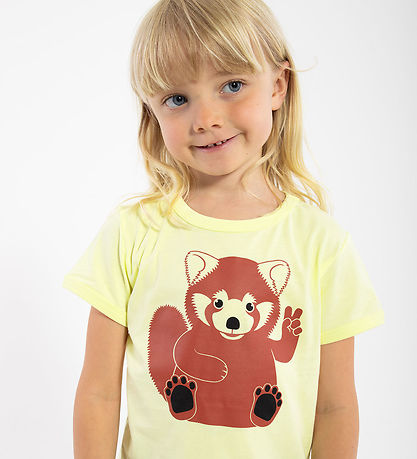DÝR Stuttermabolur - Dýr Fela - Pastel Yellow Peace Rauð panda