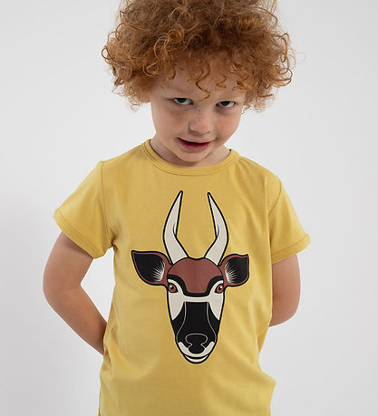 DÝR Stuttermabolur - AnimalHide - Fölnað Yellow Bongo antilópa