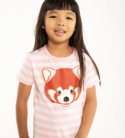 DÝR Stuttermabolur - AnimalGrowl - Pastel Pink/Krítarauð panda