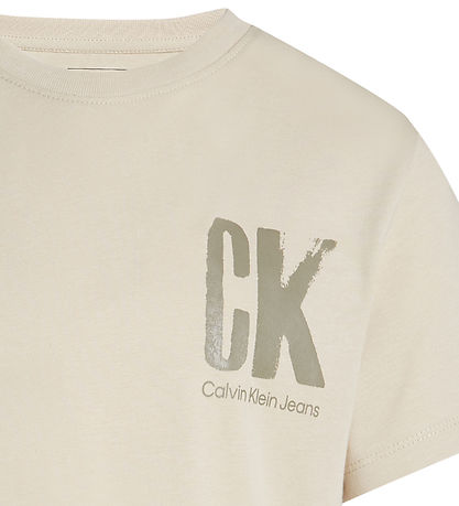 Calvin Klein Stuttermabolur - Bringa Surf Grafík - Oyster Grey