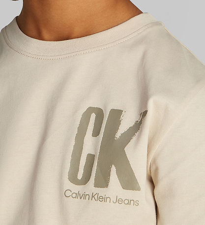 Calvin Klein Stuttermabolur - Bringa Surf Grafík - Oyster Grey
