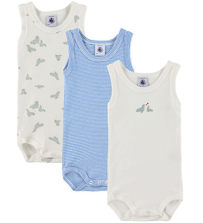 Petit Bateau Bodies u/ä - 3-pack - Vit/Blå