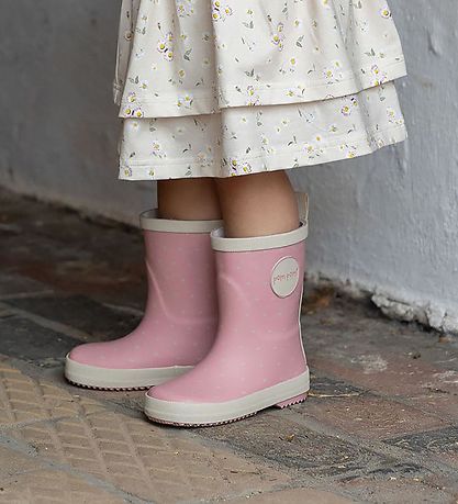 Pom Pom Rubber Boots - Rose with Dot
