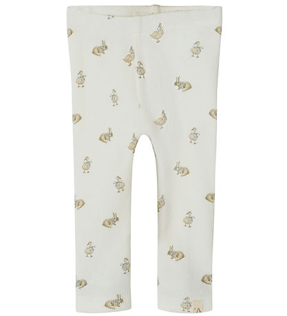 Lil' Atelier Leggings - Rib - NbnLavo - AOP - Coconut Mjólk