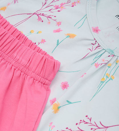 Ensemble de Shorts Minymo - T-Shirt/Shorts - Wan Blue av. Fleurs